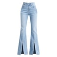 thumbnail image 5 of High Waisted Jeans for Women, Comdrip Split Jeans Women's Versatile Elastic Straight Leg High Waist Slimming Flared Wide Leg Pants Flare Jeans for Women Light Blue XS, 5 of 5