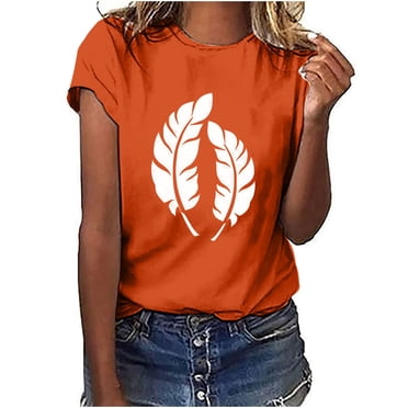 Dadaria T-Shirt Orange pour Femmes Manches Courtes Col Rond Grande Taille Été Chandail Blouses m