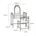 Opulent Metal Vanity Set With Fabric Upholstered Stool, Gray