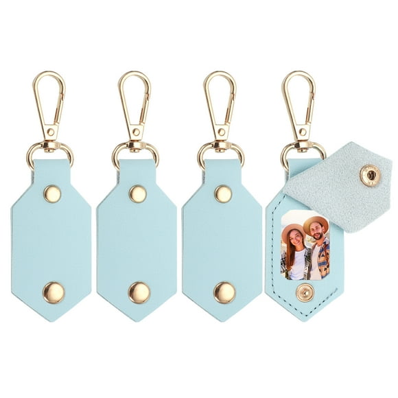 4pcs Custom Leather Photo Keychain Personalized Picture Key Chain, Blue