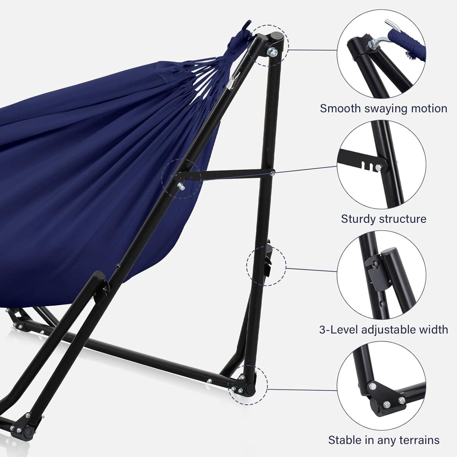 2 in 1 Hammock with Stand, Outdoor Hammock Swing Chair with Portable Heavy Duty Stand, Multi-Functional Hammock Stand 480 lbs Weight Capacit-Blue