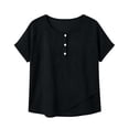 thumbnail image 3 of cocolona Summer Tops for Women Short Sleeve Crew Neck Button Asymmetrical Hem Shirts Dressy Casual Solid Color Blouses, 3 of 6