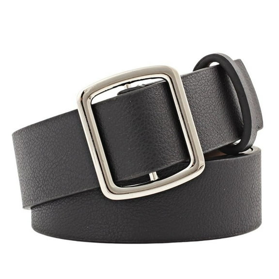 SWSMCLT Women's Faux Leather Belt Travel Square Fall Summer Metal Adjustable Fashion Ratchet Belt Black X-Small-Large