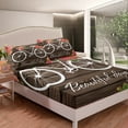 thumbnail image 3 of YST Draps de Lit Style Français Roses Rouges Drap-Housse Taille Simple 2 Pcs Ensemble de Literie Romantique Paris Imprimé Vélo Vintage Housse de Lit, Rayures en Bois Rétro Marron Décor Rustique Ferme, 3 of 6