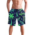 thumbnail image 4 of Dailycode Men's Quick Dry Swim Trunks Beach Shorts Casual Summer Board Shorts with Pockets, Neon Green Shark and Palm Trees, 4 of 8