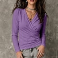 thumbnail image 2 of LRGSHF Casual Women Ruched Wrap Long Sleeve Top, V‑Neck Slim‑Fit Stretchy Blouse Tee, 2 of 6