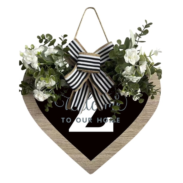 Guirnalda de 26 letras en forma de corazón con el apellido A Z para colgar en la puerta de entrada Guirnalda de primavera para colgar en la puerta de entrada