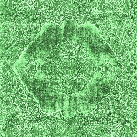 Ahgly Company Indoor Square Abstract Emerald Green Modern Area Rugs, 7' Square