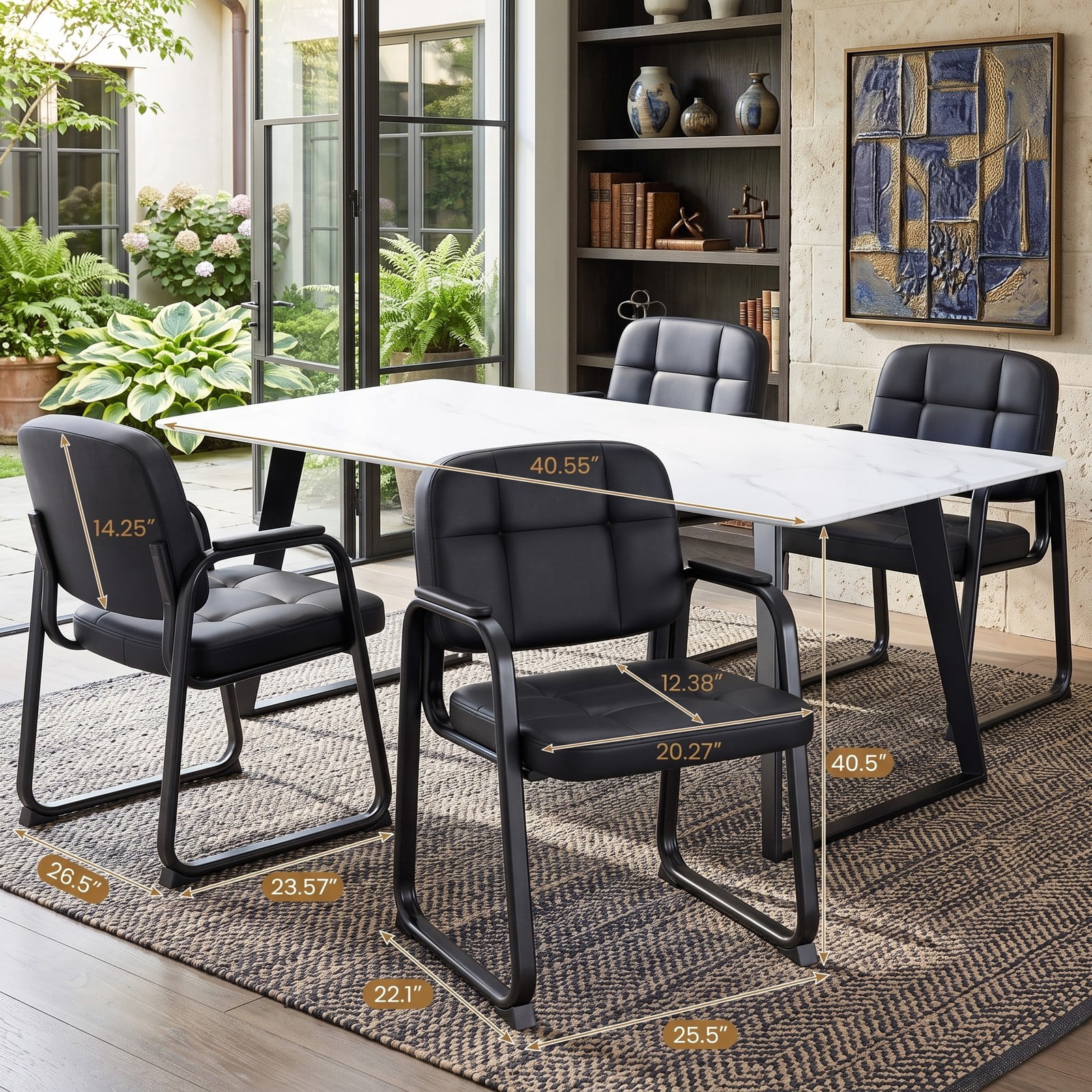 Furnibear Waiting Room Chairs Set of 2, PVC Leather Office Reception Guest Chairs with Padded Armrests, Ergonomic Backrest and Metal Frame for Meeting Room, Black