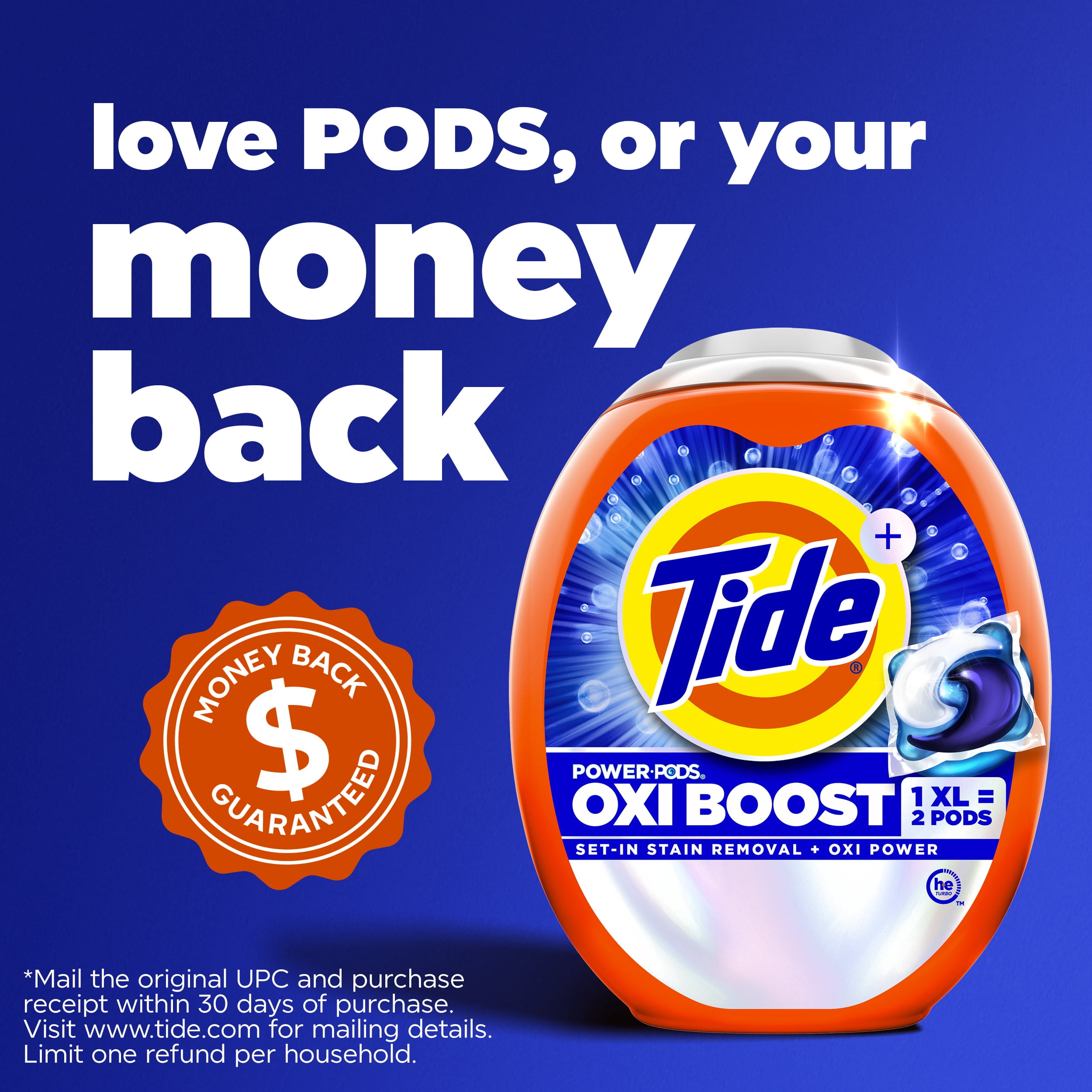 Tide PODS Laundry Detergent Pacs, Oxi Boost Power PODS with Stain Remover and Oxi Power, 45 Count