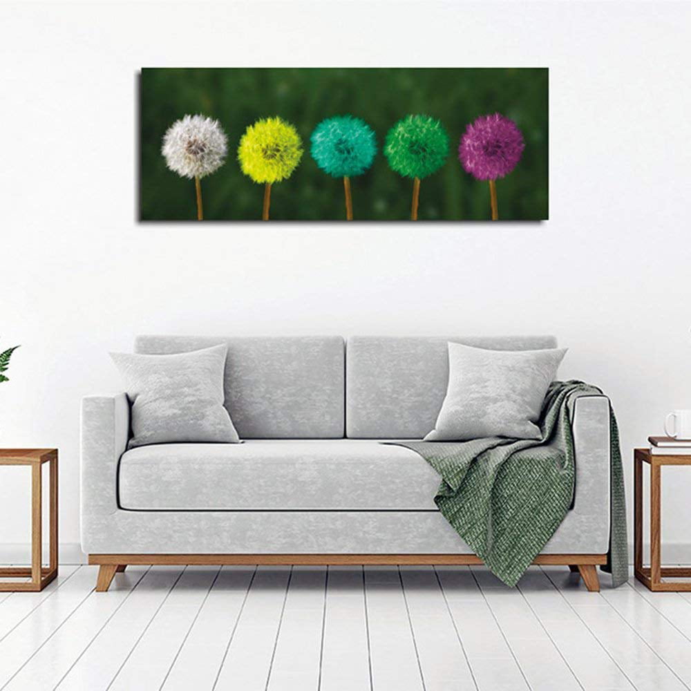 Dorm 12 x 31 Bedroom Wooden Thick Frame Painting Flower - Wall Hanging for Living Room Five Different Colored Dandelion Size LaModaHome Beauty of Nature Canvas Wall Art 