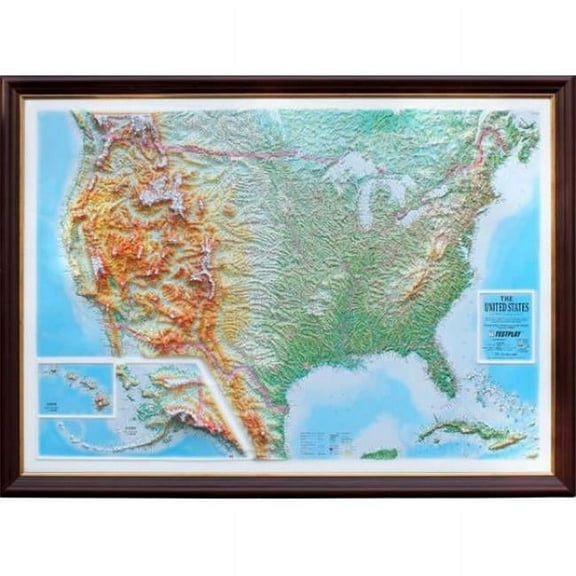 TestPlay  44 x 32 in. US Raised Relief Map, Framed - Large