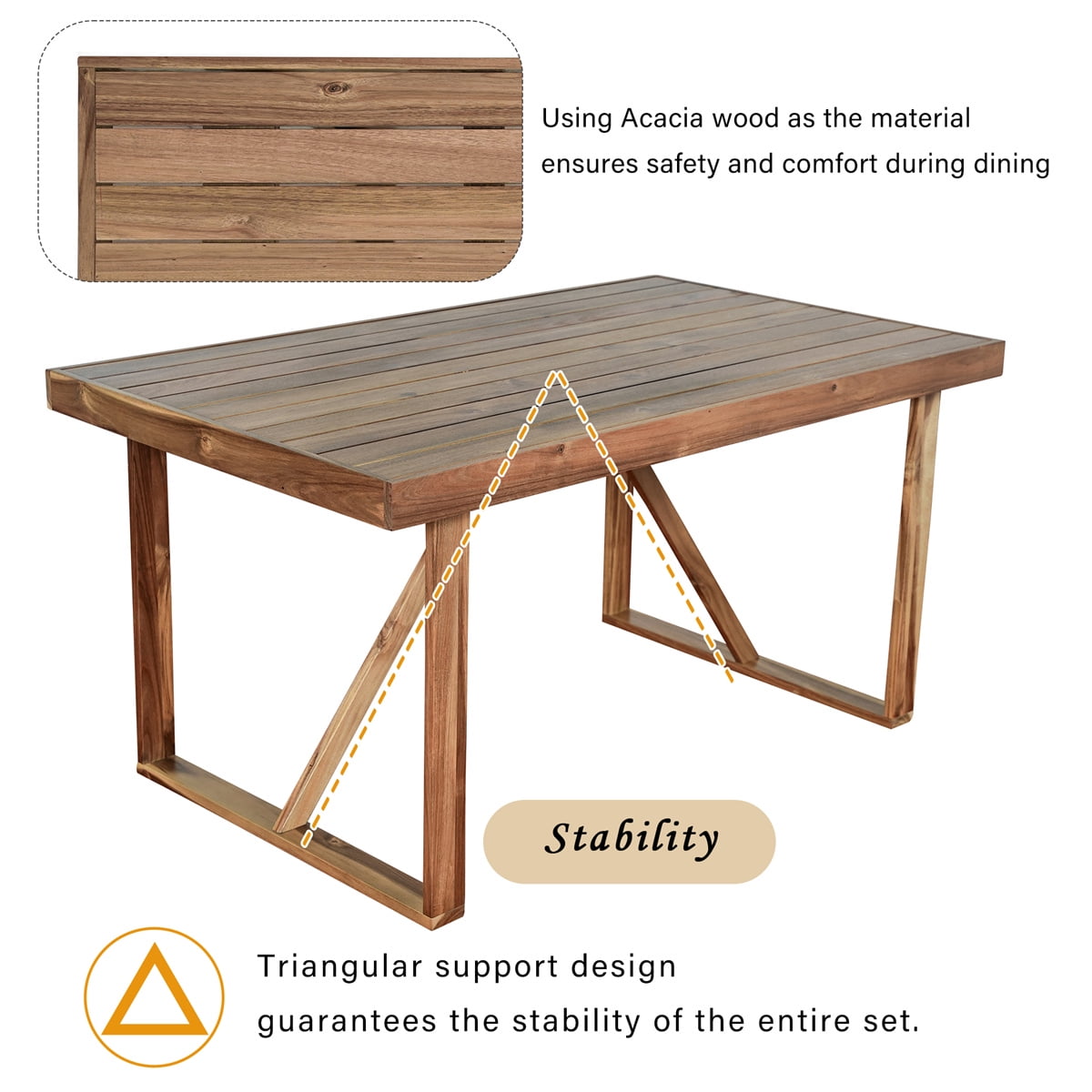 HighSound 6-Piece Outdoor Acacia Wood Dining Set, Patio Table and Chairs Set with Bench for 6-7 People, Outdoor Dining Furniture Set for Garden, Backyard and Poolside, Natural