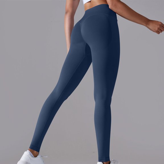 Leggings Seamless Knitted Breathable Solid Color Waist Peach Hip Yoga Pants For Running And Fitness Nine Cent Pants For Women Workout Leggings for Women Dark Blue L