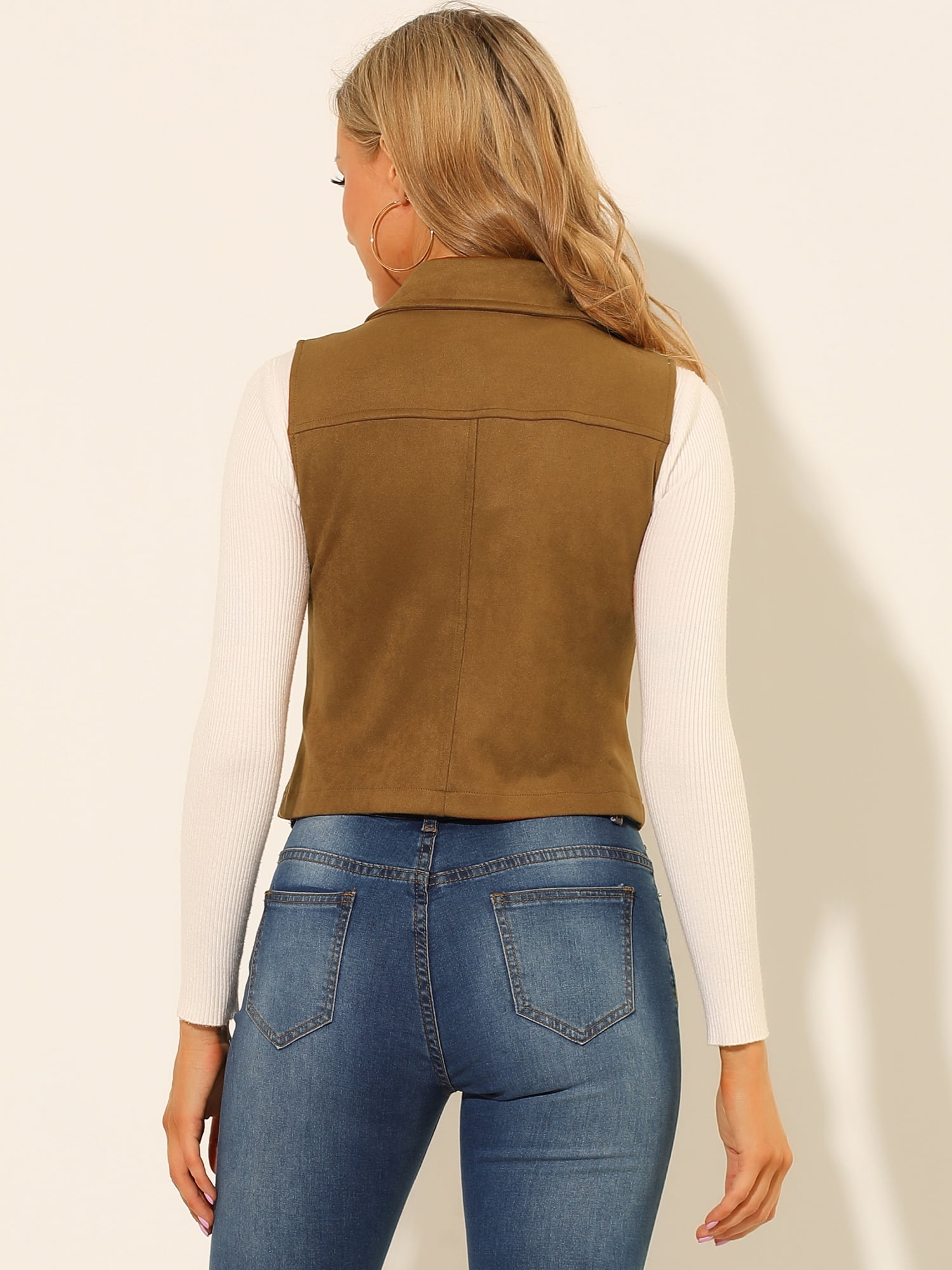 DARING DIVA Women's Faux Suede Female Short Jacket Outwear Vest XL Camel