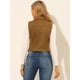 thumbnail image 5 of Chaleco de gamuza sintética Allegra K para mujer chaqueta de motorista sin mangas Camello L, 5 of 6