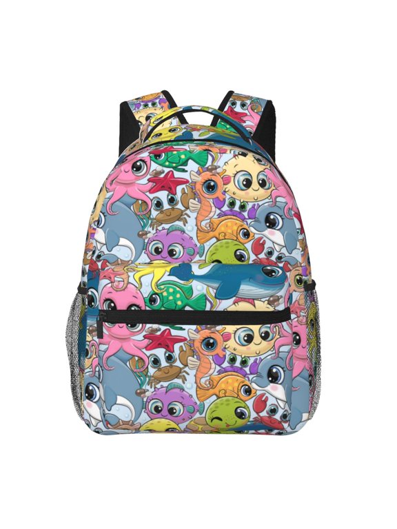 Cartoon Marine Animals Backpack, a stylish and functional choice for both men and women, is the perfect basic bookbag for college, work, or travel