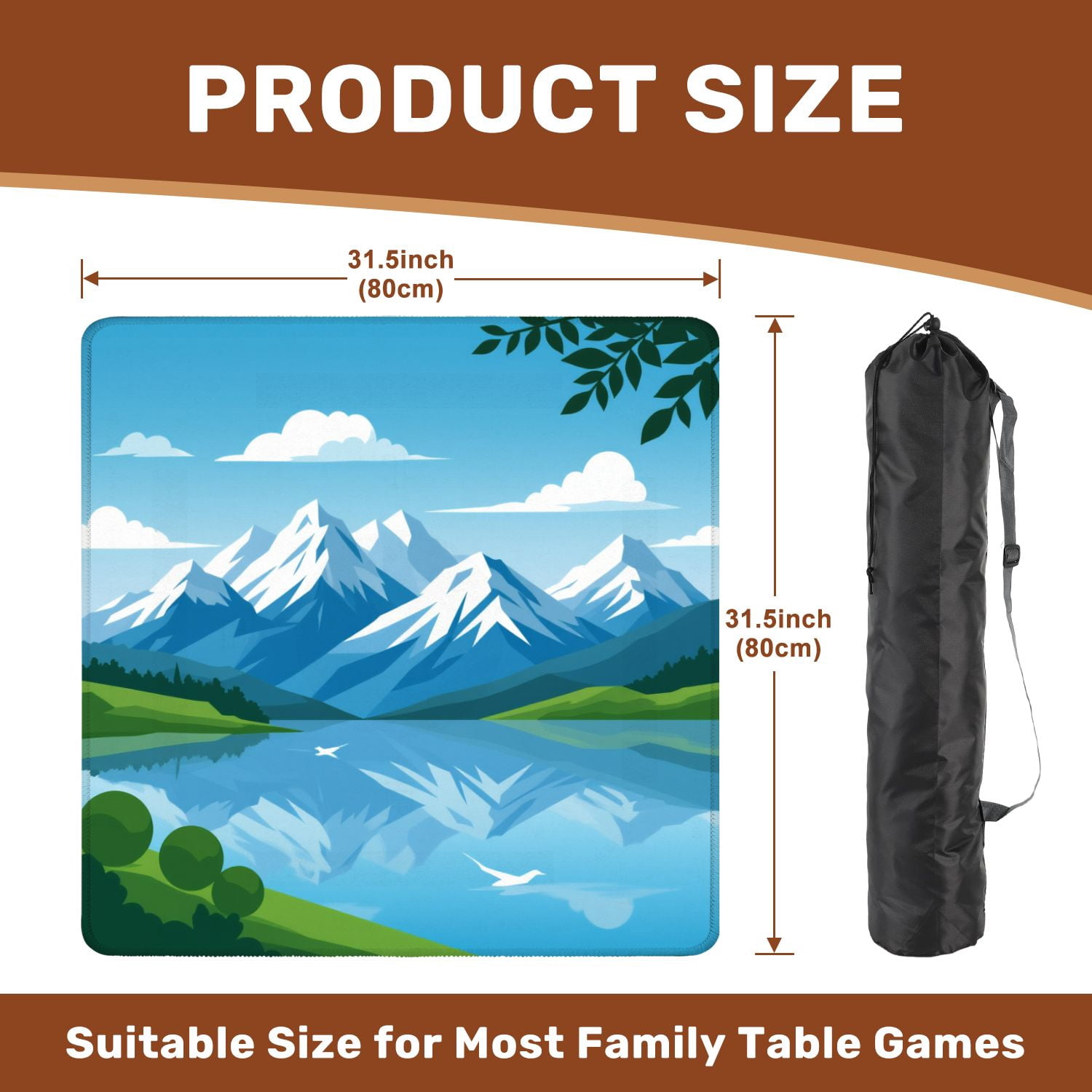 Mahjong Mat 31.5" x 31.5" Graphic design snow capped mountain surrounding lake Non-Slip Noise Reduction American Mahjong Tiles Table Cover for Dominoes Poker Card Board Games Gift