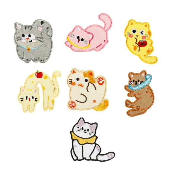 7 Pcs Kitten Sew On/Iron On Patches Cartoon Cats Embroidered Patches Sewing Patches Applique for Backpacks Decorations