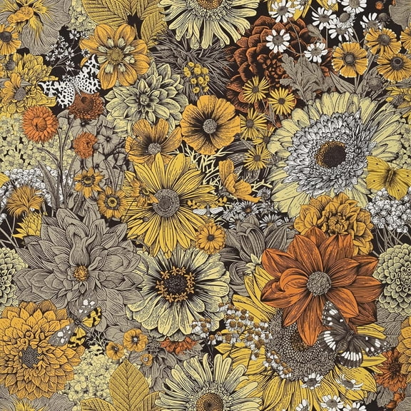 Caltero Large Floral Peel and Stick Wallpaper Vintage Wallpaper Self Adhesive Removable Wallpaper Boho Yellow Daisy Floral Contact Paper Vinyl Wallpaper,17.71" x 118"