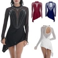 thumbnail image 2 of Vestido de patinaje artístico para mujer, vestido de ballet con escote halter y malla de diamantes de imitación, manga larga, vestido de baile, traje de gimnasia, vestidos de leotardo, 2 of 5