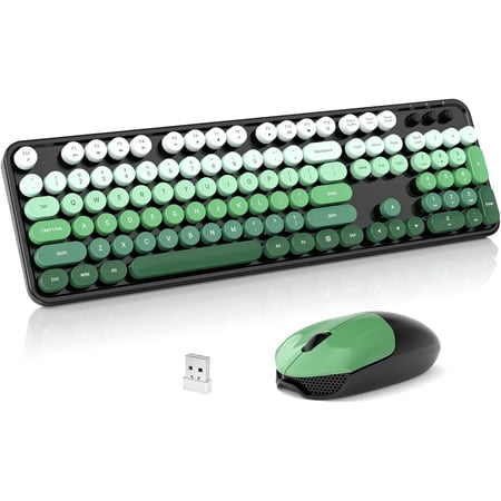 Retro Wireless Typewriter Keyboard with Number Pad and 2.4GHz Wireless Mouse Combo for PC/Laptop/Desktop (Black Purple Colorful)