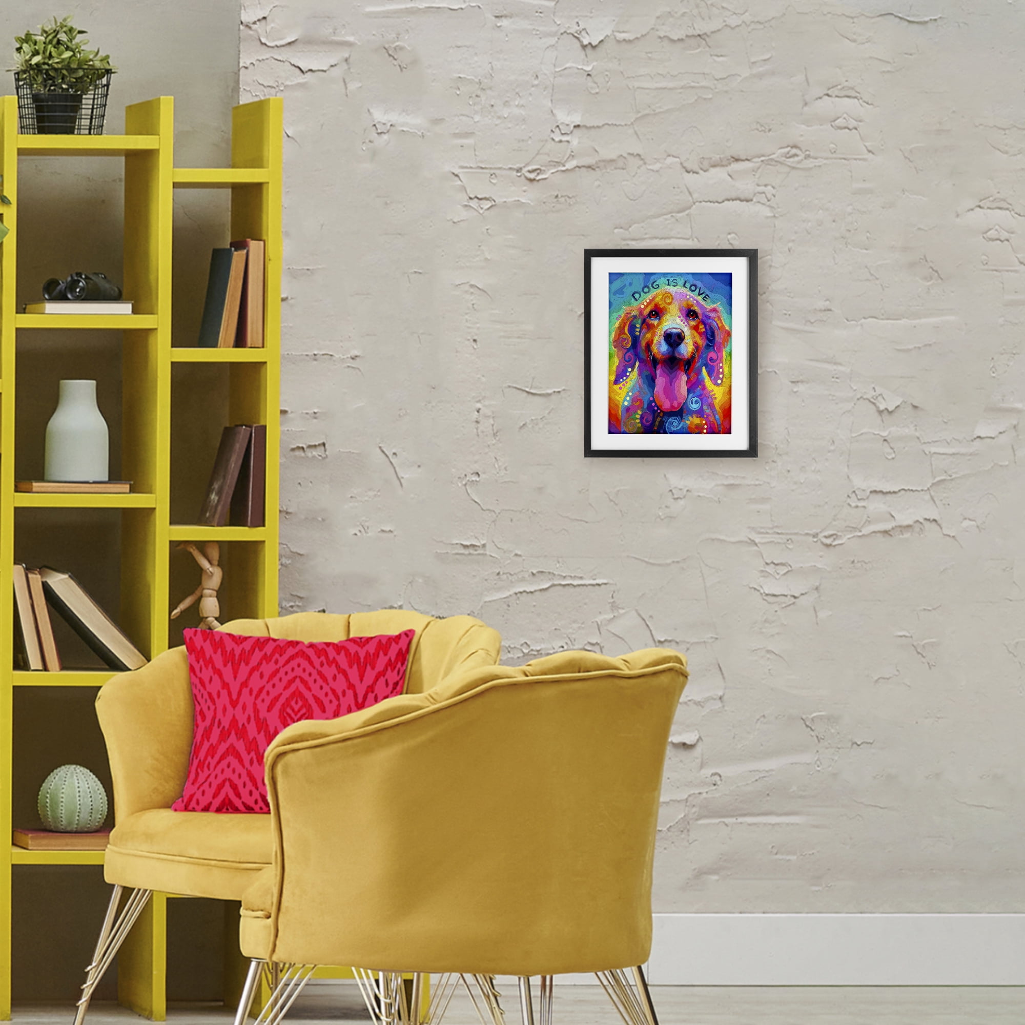 Dog Is Love Swirled Pattern Black Framed Print Under Glass, design by Dean Russo- Evolution Collection