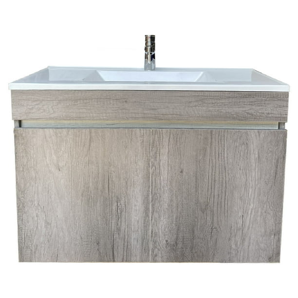 Mueble Gabinete Tocador para Baño Flotante (Lombardía/Encino Polar) DECOMOBIL MUEBLE GABINETE PARA BAÑO