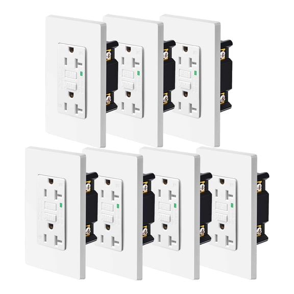 White GFCI Outlet 20Amp 7PK,Nineleaf White Outlets Receptacles,GFI Electrical Outlet with LED Indicator,Weather Resistant WR,Ground Fault Circuit Interrupters,120V,Wall Plates and Screws Included,ETL