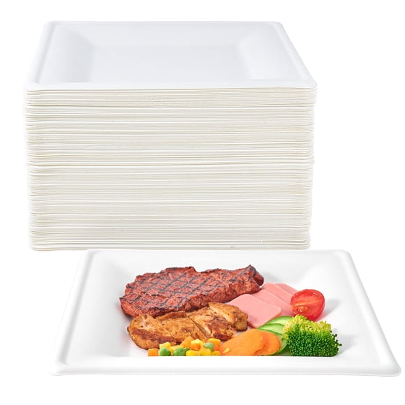 Platos de papel cuadrados compostables EcoliPak, 10 pulgadas, paquete de 150