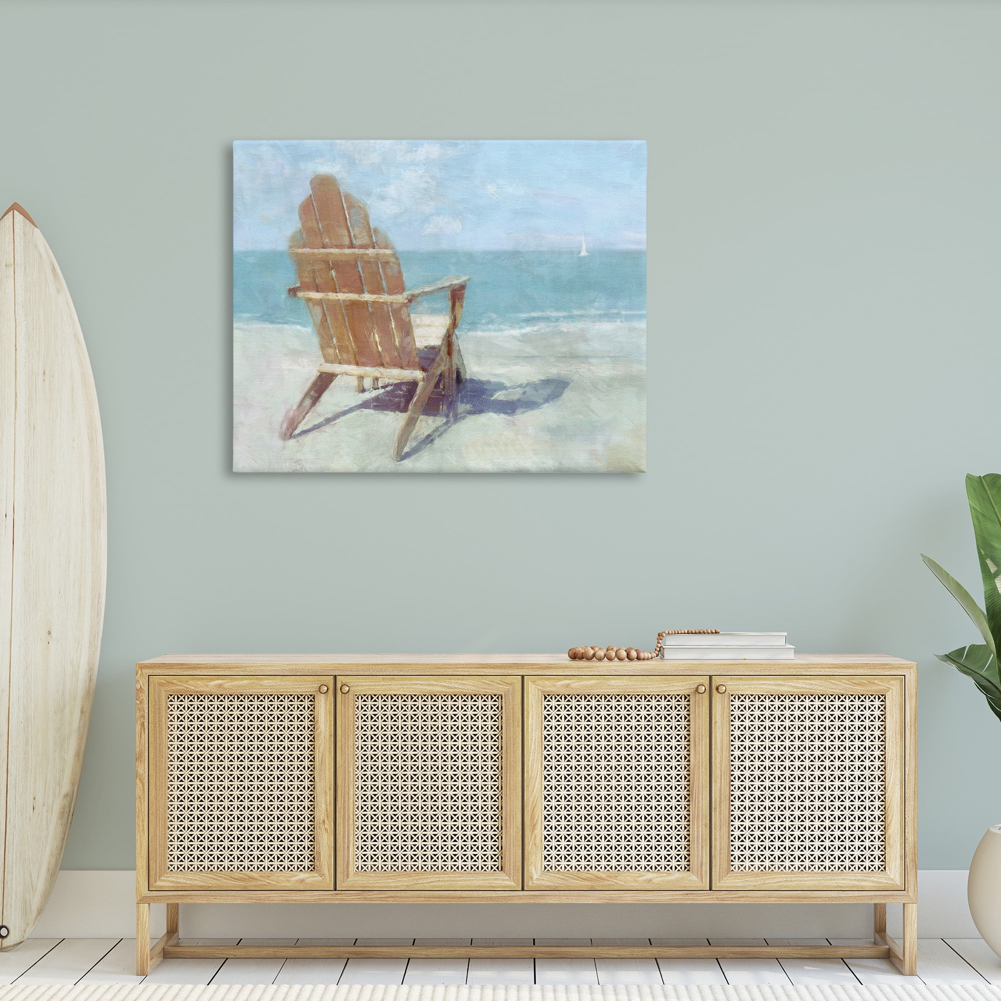 Stupell Industries Chair with Sailboat View Landscape Painting Gallery Wrapped Canvas Art Print Wall Art, 48 x 36