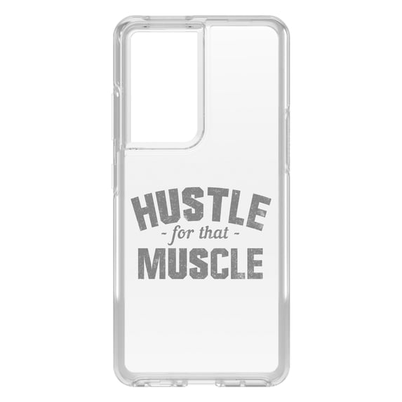 DistinctInk Clear Shockproof Hybrid Case for Galaxy S21 ULTRA 5G (6.8" Screen) - TPU Bumper Acrylic Back Tempered Glass Screen Protector - Hustle for that Muscle