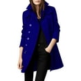 thumbnail image 2 of Women'S Winter Double Breasted Coat Elegant Lapel Collared Long Sleeves Blend Trench Pea Coat Blue XXL, 2 of 6