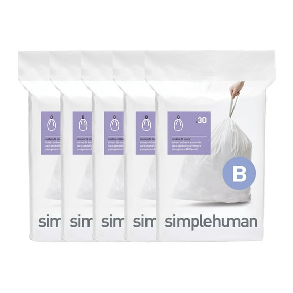 simplehuman Code B Custom Fit Drawstring Trash Bags, 150 Count, 6 Liter / 1.6 Gallon, White