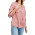 thumbnail image 6 of MixMatchy Women's Long Sleeve Solid Split Neck Tencel Button Down Shirt Blouse, 6 of 6