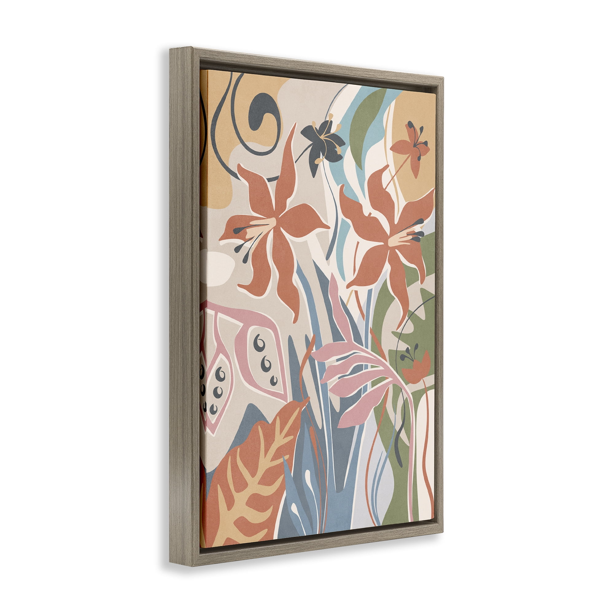 Stupell Industries Neutral Whimsy Florals Plants & Flowers Painting Brown Floater Framed Canvas Art Print Wall Art, 17 x 25