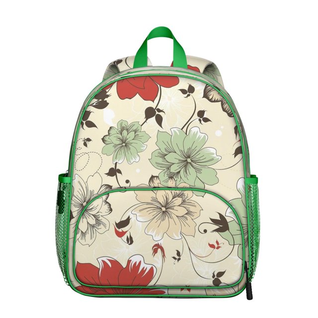 Watercolor Flower Pattern Students Backpack - Artistic Floral and Hummingbird Illustration, Lightweight and Comfortable for School and Outdoor Activities