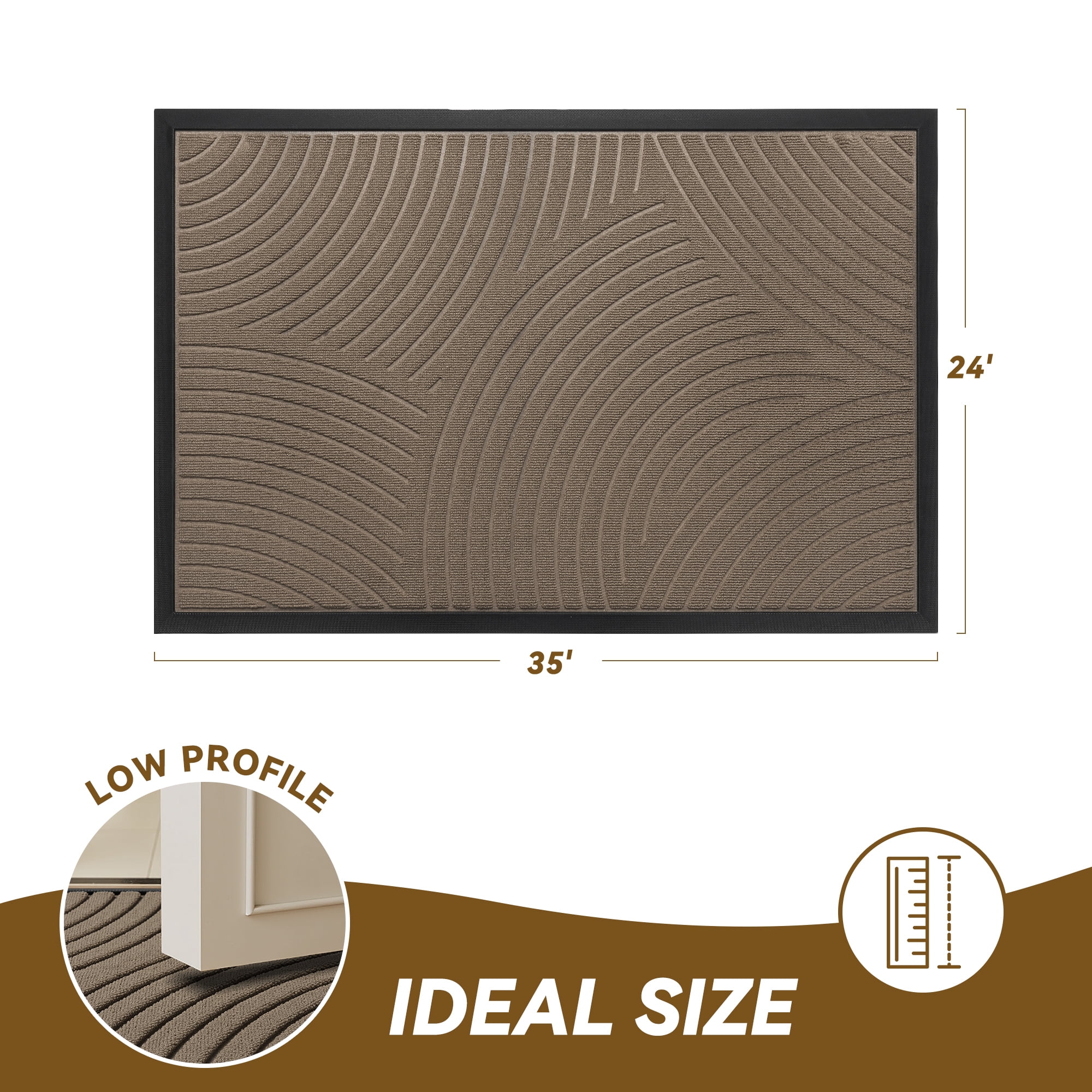 FEELHOME 24"x35" Non Slip Outdoor Doormat Absorbent Front Door Mat Rubber Welcome Mat for Indoor Outdoor Use Low Profile Dirt Trapper Entryway Rug Beige