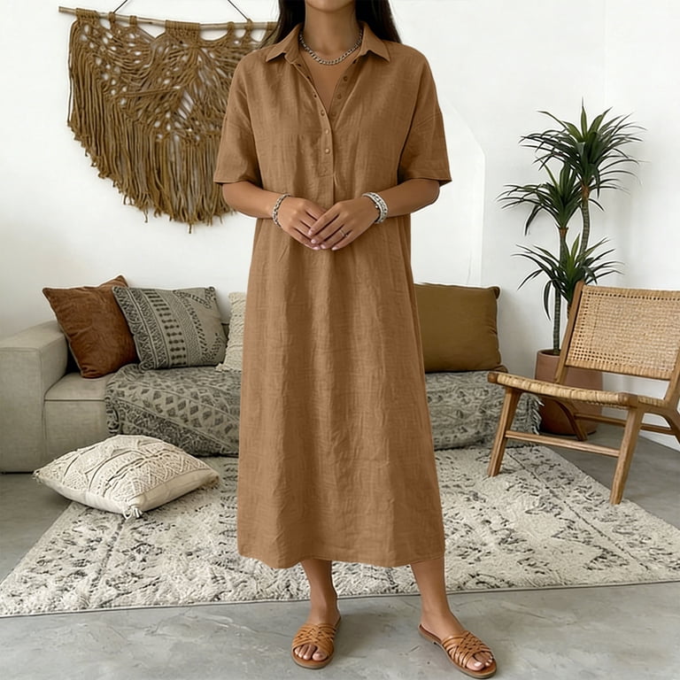 brown shift dresses Womens Fall Brown Pocket Dress