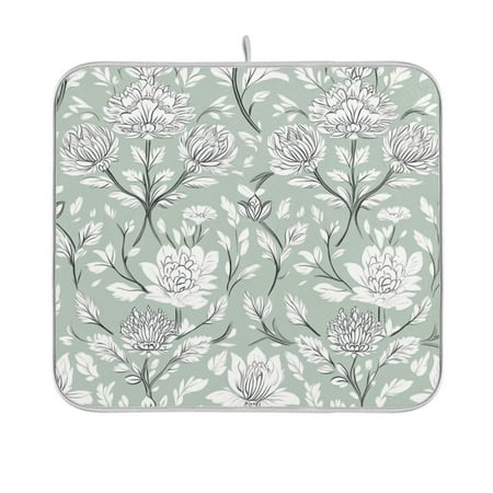 

Dish Drying Mats Double Sided Reversible Kitchen Drying Mat with Hanging Loop Hand-drawn Tulips Pattern