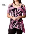 thumbnail image 1 of Sonducket Blusa de manga corta con cuello en V y hombros descubiertos con dobladillo irregular estampado tie-dye para mujer Prendas para la parte del cuerpo Rosa 5XL, 1 of 2