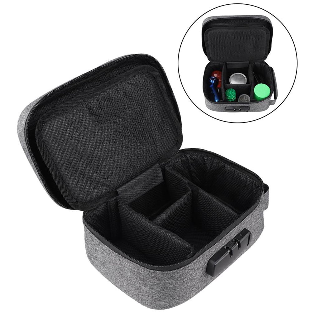 Waterproof Smell Proof Case with Combination Lock 10 X 8 X 4 Inches Black Extra Large Smell Proof Storage Bag Complete Set with 5 Items 