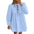 thumbnail image 2 of Women's Dress Fall Long Puff Sleeve Bow Tie Front Babydoll A Line Pleated Cute Mini Tunic Dresses Y2K Peplum Dress, 2 of 7