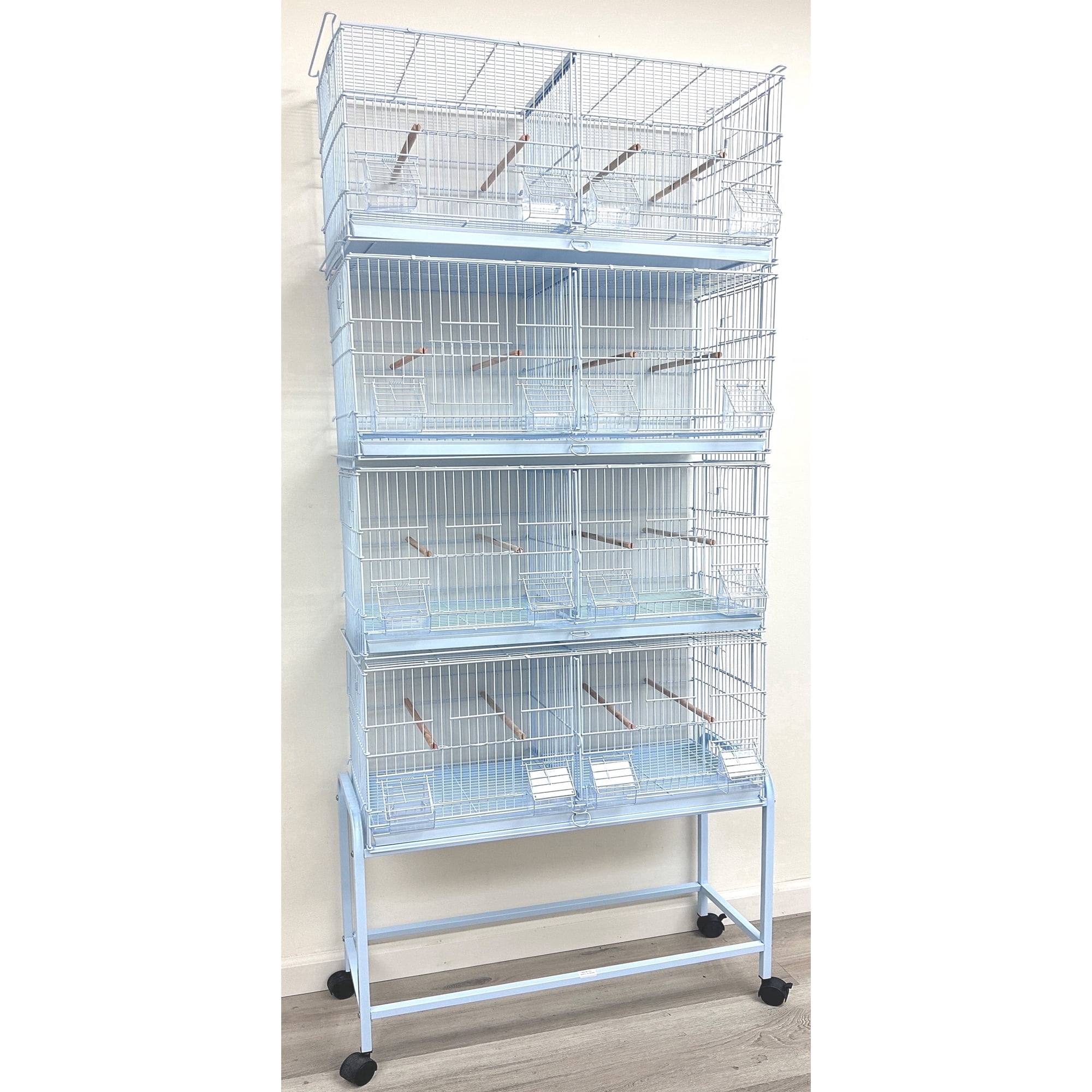 LOT of 4 LARGE White Stackable Double Breeding Breeder Flight Bird Cage Center Dividers Side Breeding Nest Box Doors With Removable Rolling Stand