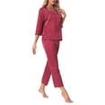 thumbnail image 4 of INSPIRE CHIC Women's Pajama SetsSilky Long Sleeve Round Neck Floral Loungewear M Red, 4 of 6