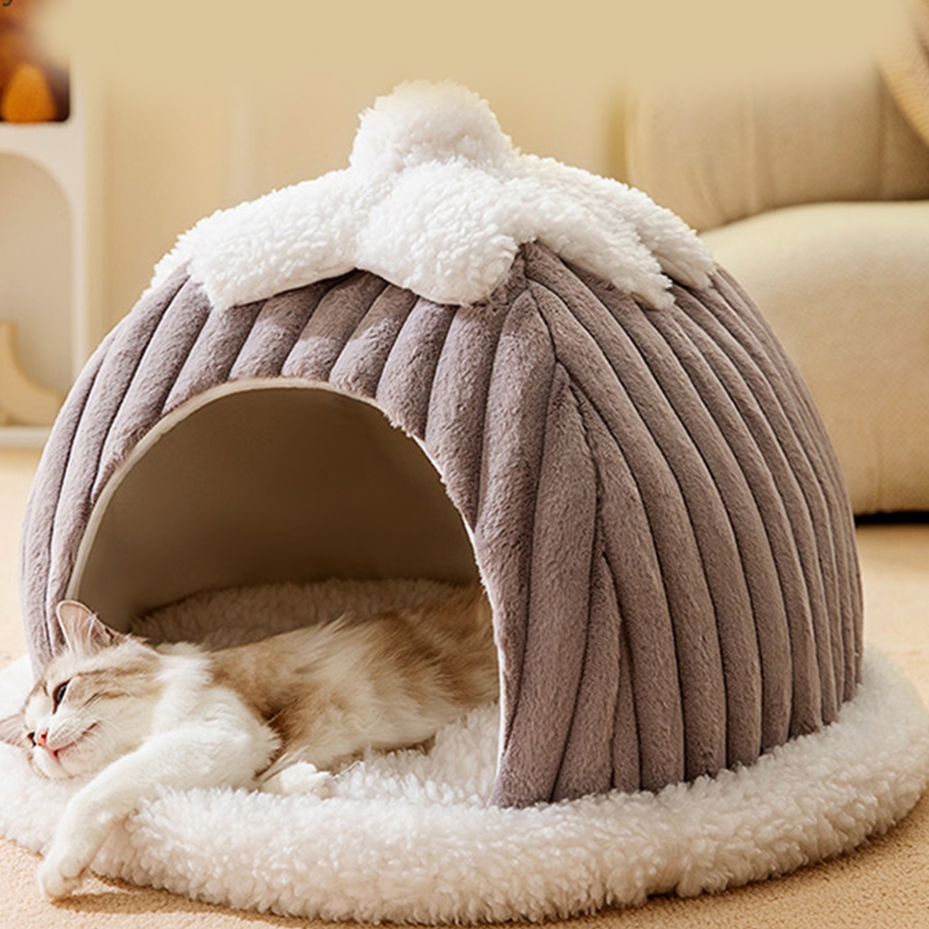 Necvior Cat Bed Deep Sleeping Bed Winter House Cute Pumpkin Shape Enclosed Pet Tent
