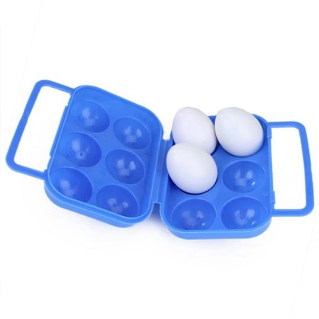Caja de almacenamiento portátil y plegable de plástico para 6 huevos (azul)