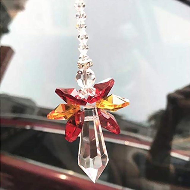 Riwesomey Decoración de cristal para el coche Iris Angel Crystal Suncatcher Colgante de cuentas colorido Adornos colgantes para el hogar Automoción decorativa y accesorios No. 4