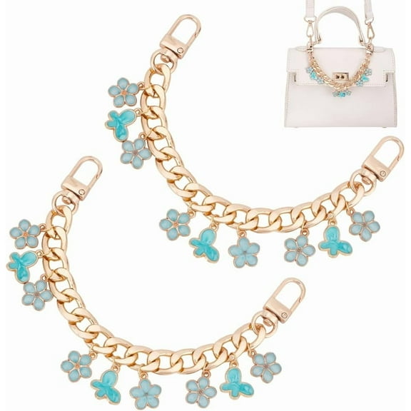 2 Pcs Purse Chain Strap Replacement 21.3cm/8.4" Flower Butterfly Golden Alloy Curb Chains Bag Extender Chains Accessories for Purse Handbag Wallet Crossbody Shoulder Bag