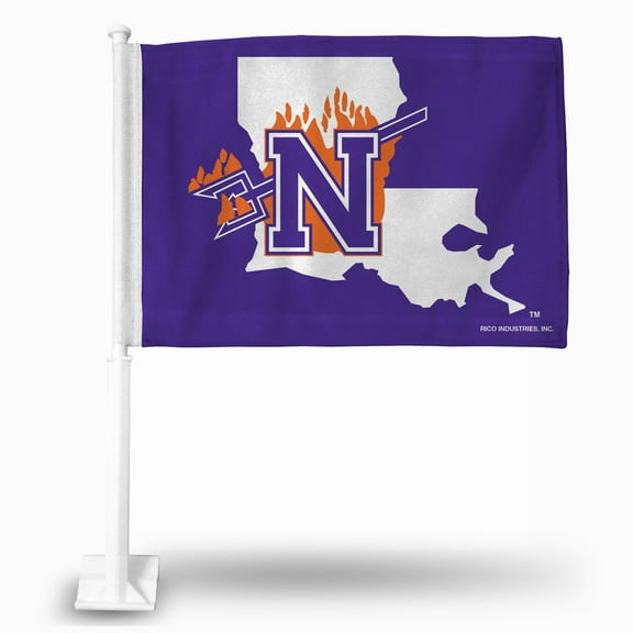 Rico Industries College Northwestern State Demons Standard Double Sided Car Flag -  16" x 19" - Strong Pole that Hooks Onto Car/Truck/Automobile